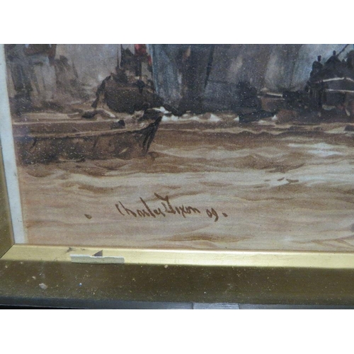 35 - A CHARLES DIXON OLEOGRAPH ENTITLED 'THE LOWER POOL' IN A GLAZED EBONY FRAME