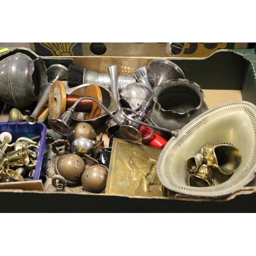 43 - THREE BOXES OF METALWARE TO INCLUDE BRASS AND COPPER ITEMS