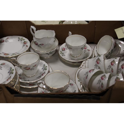 55 - TWO TRAYS OF ASSORTED CERAMICS TO INCLUDE A HAMMERSLEY PART TEA SERVICE