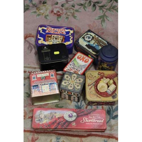 62 - A TRAY OF ASSORTED COLLECTABLE TINS ETC