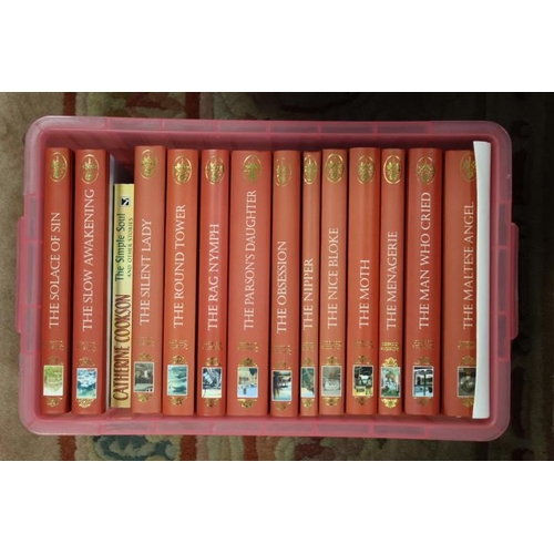 65 - A LARGE COLLECTION OF CATHERINE COOKSON BOOKS CONTAINED IN EIGHT SMALL STORAGE BOXES