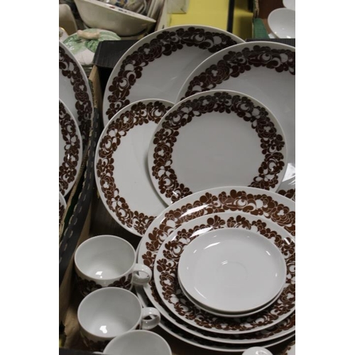 72 - TWO TRAYS OF ROSENTHAL TEA AND DINNERWARE TOGETHER WITH A CERAMIC CHERUBIC CLOCK A/F