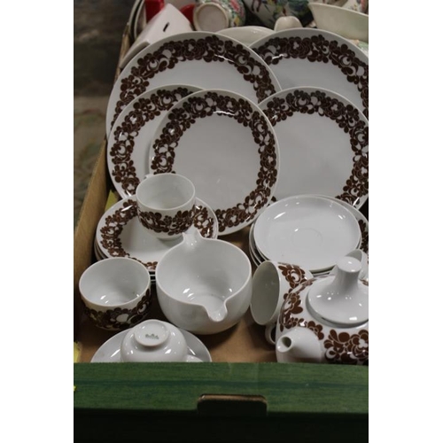 72 - TWO TRAYS OF ROSENTHAL TEA AND DINNERWARE TOGETHER WITH A CERAMIC CHERUBIC CLOCK A/F