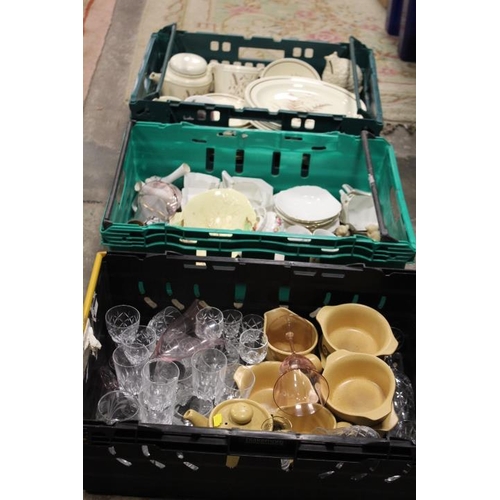 78 - THREE TRAYS OF ASSORTED CERAMICS AND GLASS TO INCLUDE PIGGIN FIGURES