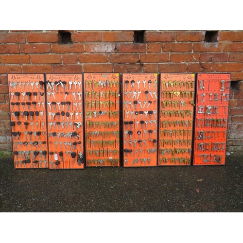 88 - SIX POINT OF SALE WALL RACKS CONTAINING  A LARGE ASSORTMENT OF KEY CUTTING BLANKS