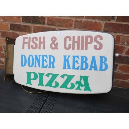 89 - A LARGE VINTAGE  ILLUMINATED DOUBLE SIDED EXTERNAL CHIP SHOP SIGN