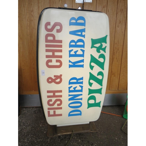 89 - A LARGE VINTAGE  ILLUMINATED DOUBLE SIDED EXTERNAL CHIP SHOP SIGN