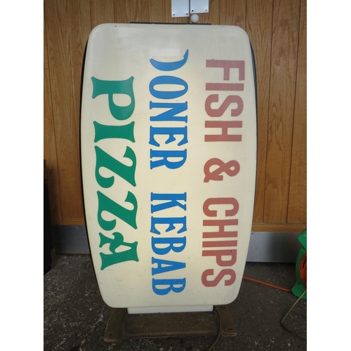 89 - A LARGE VINTAGE  ILLUMINATED DOUBLE SIDED EXTERNAL CHIP SHOP SIGN