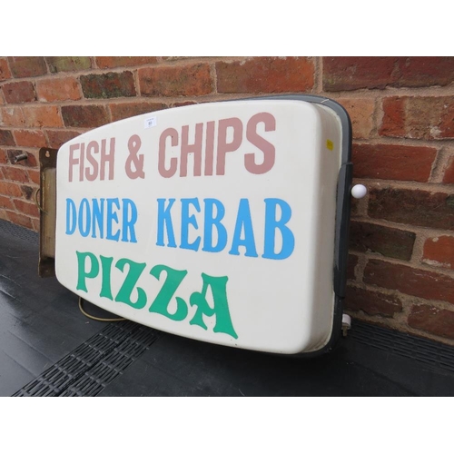 89 - A LARGE VINTAGE  ILLUMINATED DOUBLE SIDED EXTERNAL CHIP SHOP SIGN