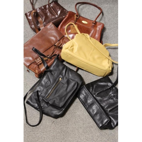 97 - A TRAY OF GOOD QUALITY LEATHER LADIES HANDBAGS