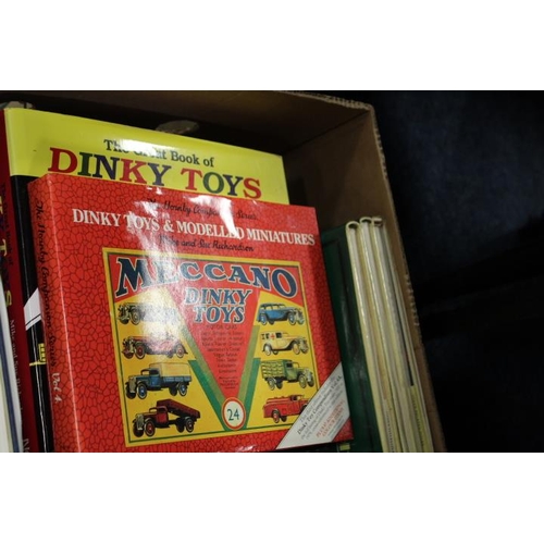 99 - TWO TRAYS OF ASSORTED BOOKS TO INCLUDE DINKY TOY BOOKS ETC