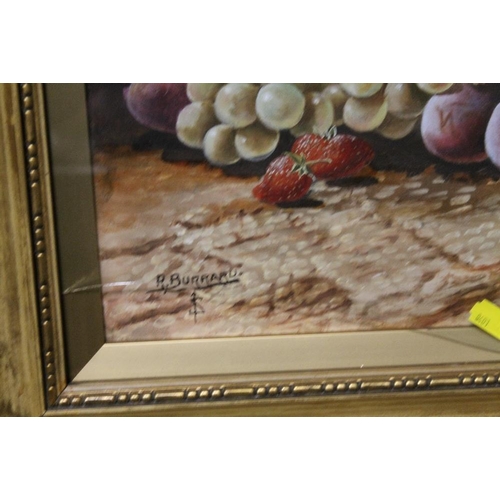 14 - A PAIR OF GILT FRAMED OIL ON BOARD STILL LIFE SCENE - ONE WITH BADLY DAMAGED GLASS, SIGNED LOWER LEF... 