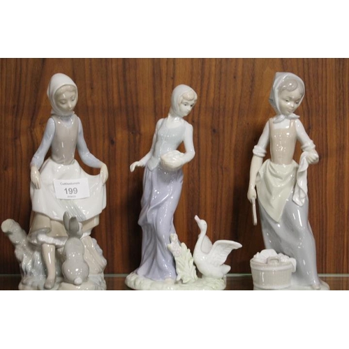 199 - A NAO FIGURE OF A GIRL WITH A RABBIT TOGETHER WITH TWO SIMILAR FIGURES (3)