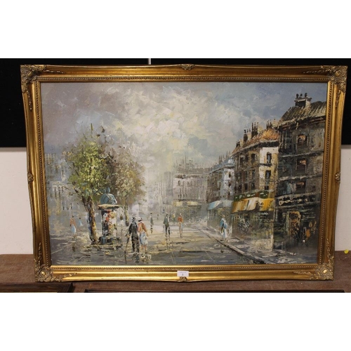 2 - A GILT FRAMED OIL ON BOARD OF A CONTINENTAL STREET SCENE