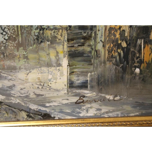 2 - A GILT FRAMED OIL ON BOARD OF A CONTINENTAL STREET SCENE