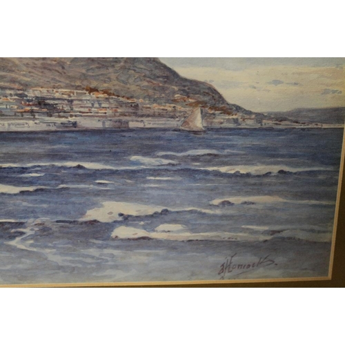 20 - A GILT FRAMED AND GLAZED WATERCOLOUR OF A SAILING BOAT IN FRONT OF THE ROCK OF GIBRALTAR, SIGNED LOW... 