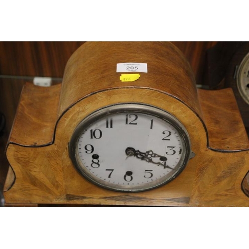 205 - TWO VINTAGE WOODEN CASED MANTLE CLOCKS