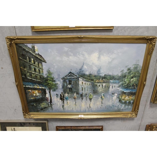 21 - A GILT FRAMED OIL ON CANVAS OF A CONTINENTAL STREET SCENE, SIGNED PELBAN