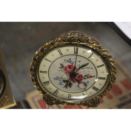 210 - A CASED BRASS DAVID PETERSON CARRIAGE CLOCK TOGETHER WITH TWO OTHER CLOCKS (3)