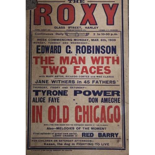 212 - THREE VINTAGE PRE-WAR  ROXY CINEMA BILL POSTERS (THE ROXY, GLASS STREET, HANLEY))