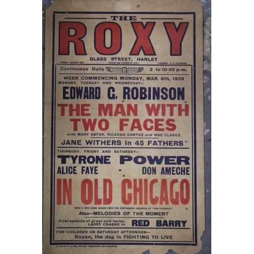 212 - THREE VINTAGE PRE-WAR  ROXY CINEMA BILL POSTERS (THE ROXY, GLASS STREET, HANLEY))