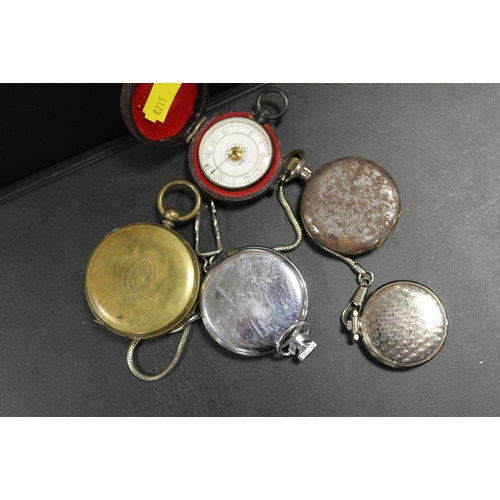 224 - FOUR ASSORTED POCKET WATCHES TOGETHER WITH A VINTAGE CASED COMPASS (5)