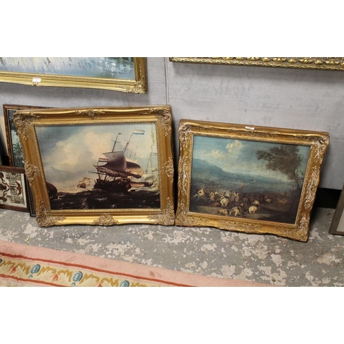 25 - A PAIR OF GILT FRAMED REPRODUCTION PICTURES A/F