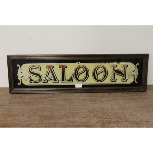 4 - A FRAMED VINTAGE STYLE GLASS SALOON SIGN