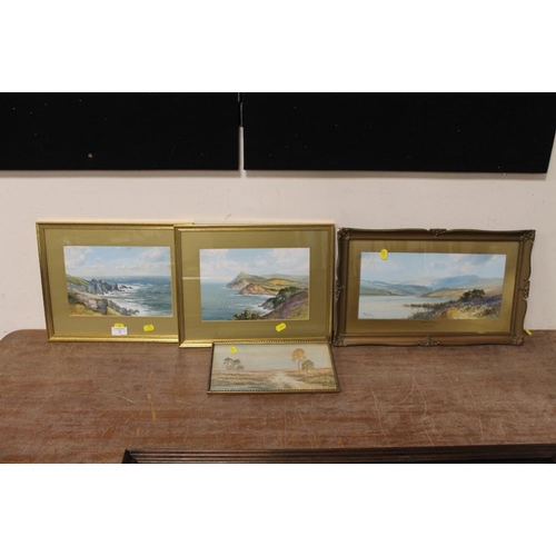 5 - A SELECTION OF FRAMED AND GLAZED WATERCOLOURS TO INCLUDE A PAIR OF COASTAL SCENE EXAMPLES