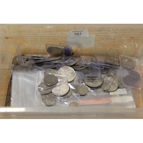 351 - BOX OF SILVER COINAGE AND BANKNOTES