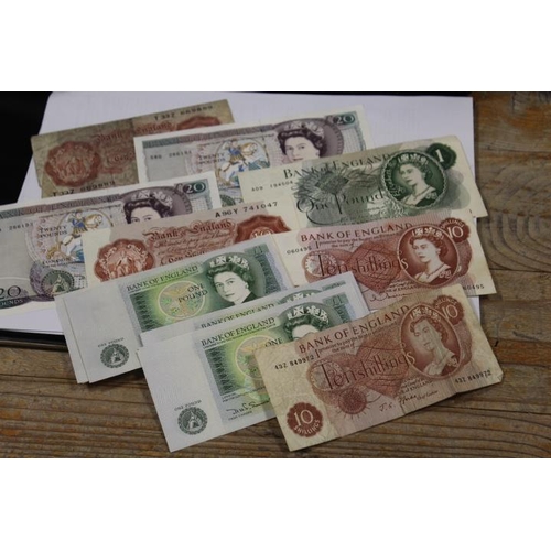 358 - A SMALL COLLECTION OF VINTAGE BANK NOTES TO INCLUDE £1 NOTES, £20 NOTE ETC