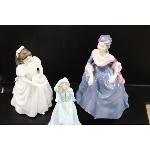 363 - A ROYAL DOULTON FIGURE 'BIRTHDAY GIRL' TOGETHER WITH TWO COALPORT FIGURINES (3)