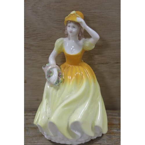 383 - A ROYAL DOULTON FIGURE SEA HARVEST - A/F TOGETHER WITH A SMALL COALPORT FIGURINE AND TWO BEATRIX POT... 