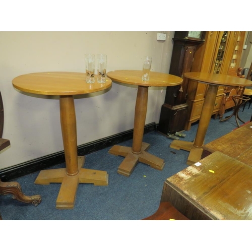 712 - THREE MODERN TALL WOODEN BISTRO TABLES