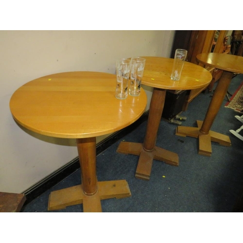 712 - THREE MODERN TALL WOODEN BISTRO TABLES