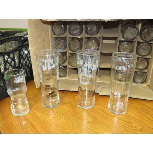 713 - THREE BOXES OF ASSORTED PUB GLASSWARE ETC