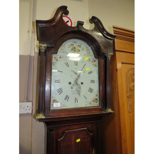 714 - A LOCAL STAFFORD ANTIQUE LONGCASE CLOCK H-210 CM (2 WEIGHTS AND PENDULUM)