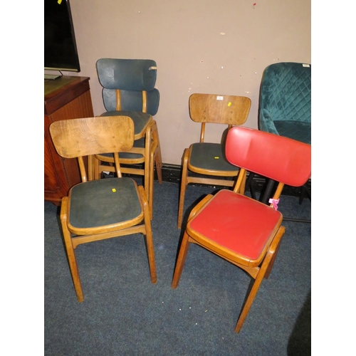 723 - FIVE ASSORTED VINTAGE CHILDRENS PLY STACKING CHAIRS