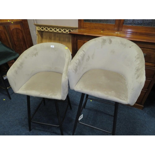 724 - A NEAR PAIR OF UPHOLSTERED BAR STOOLS - DIFFERENT SEAT HEIGHTS