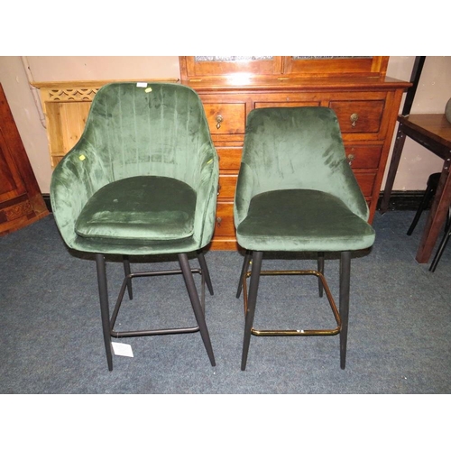 726 - TWO DARK GREEN BAR/KITCHEN STOOLS