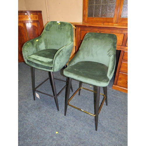 726 - TWO DARK GREEN BAR/KITCHEN STOOLS