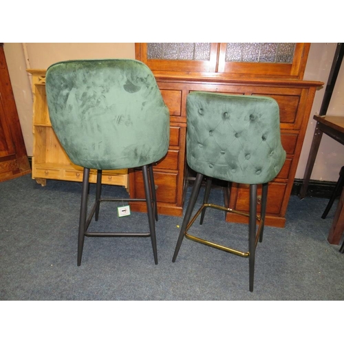 726 - TWO DARK GREEN BAR/KITCHEN STOOLS