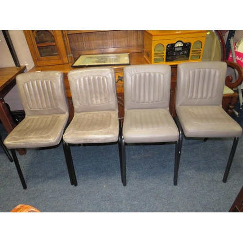 732 - TWO PAIR OF MODERN GREY LEATHER DINING CHAIRS