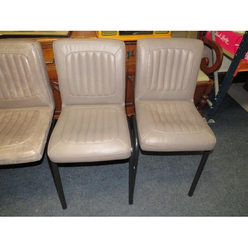 732 - TWO PAIR OF MODERN GREY LEATHER DINING CHAIRS