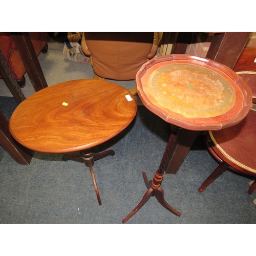 743 - AN ANTIQUE MAHOGANY PEDESTAL TABLE TOGETHER WITH A MODERN MAHOGANY EXAMPLE (2)