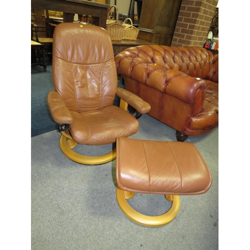 748 - AN EKORNES STRESSLESS CHAIR AND STOOL A/F