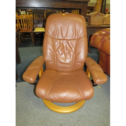 748 - AN EKORNES STRESSLESS CHAIR AND STOOL A/F