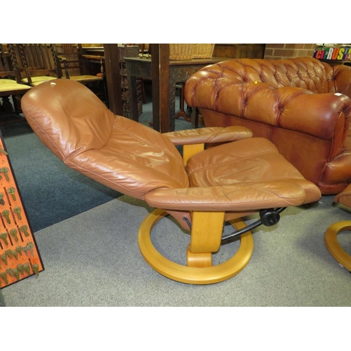 748 - AN EKORNES STRESSLESS CHAIR AND STOOL A/F