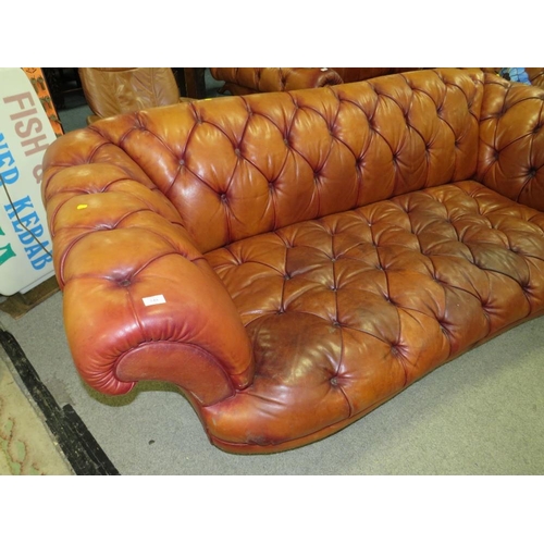 749 - A LARGE TETRAD BROWN LEATHER CHESTERFIELD SETTEE APPROX W-224 CM S/D