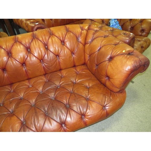 749 - A LARGE TETRAD BROWN LEATHER CHESTERFIELD SETTEE APPROX W-224 CM S/D